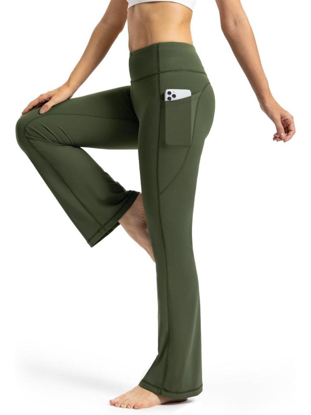 Petite High Waist Bootcut Yoga Pants 26"/28" Inseam Flare Leggings with Pockets